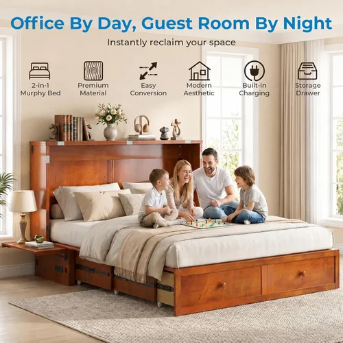 Vista 4 de Mjkone Murphy - Cama de gabinete con colchón plegable de tres piezas