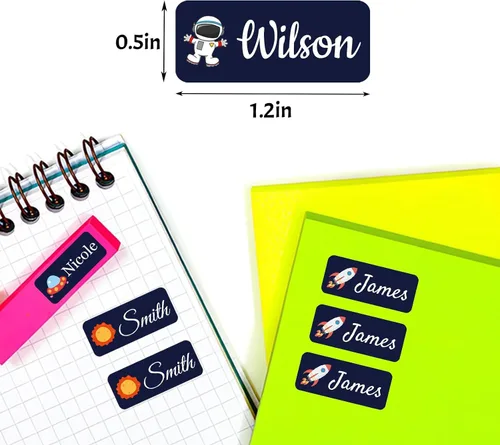 Vista 2 de 100 etiquetas adhesivas de nombre personalizadas para niños, suministros escolares, etiquetas de nombre para botellas de agua de guardería