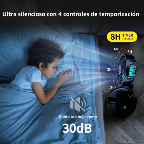 Vista 6 de Socool Ventilador Portátil de 20000mAh de 8 Pulgadas Operado por Batería, Ventilador Oscilante con Carga, Control Remoto con Luz LED, 112 Horas