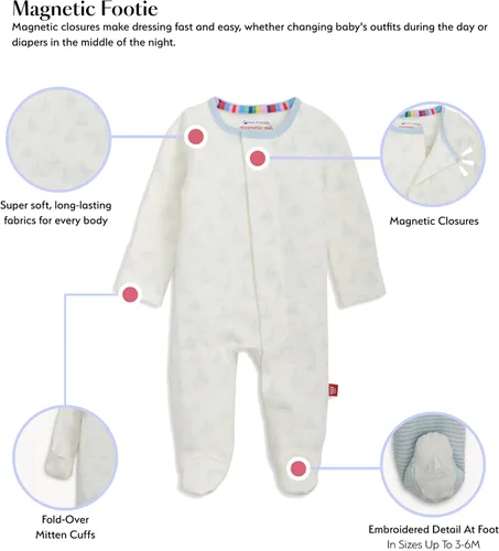 Vista 2 de Magnético Me Pijamas con piecitos de modal suave para bebé con cierre magnético rápido Pijama para niños y niñas, recién nacido a 24 meses