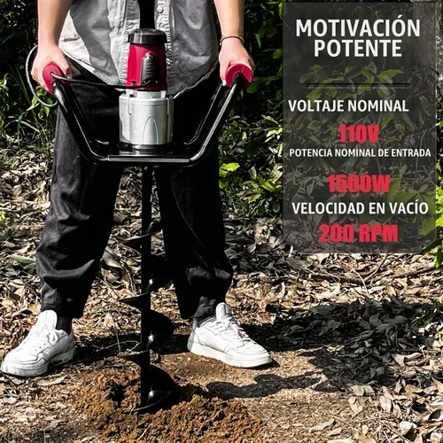 Vista 2 de Excavadora eléctrica del agujero del poste de 1500W con los pedazos del reverso, 2×6" y 2×4" Rojo