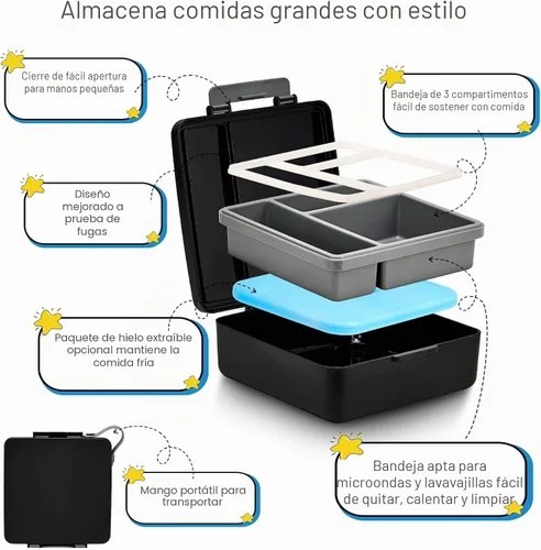 Vista 4 de Lonchera Bento para niños con termo de sopa de 17 onzas, botella de agua aislada y bolsa de almuerzo aislada, a prueba de fugas, contenedor