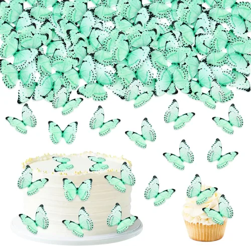 Vista 15 de 38 bolas de oro rosa para decoración de tartas, flores artificiales rosadas, decoraciones de pasteles de mariposa para decoración de pasteles