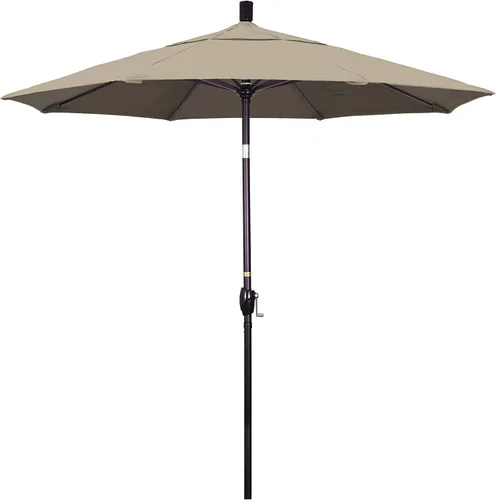 Vista 21 de California Umbrella Sombrilla redonda de aluminio de 7.5 pies, manivela elevadora, botón de inclinación, poste de bronce, Sunbrella Air Blue Azul