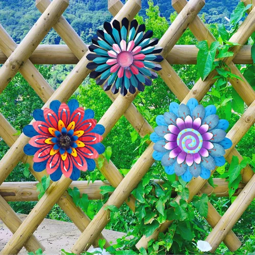 Vista 5 de LITIALLY Arte de pared de flores de metal de 12 pulgadas, decoración de jardín, bonitas flores, decoración de pared de baño, para colgar en el patio
