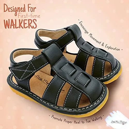 Vista 2 de Zapatos con para bebé de Little Mae's Boutique, color marrón, negro o azul marino, sandalias cerradas, zapatos ideales para caminar para bebés