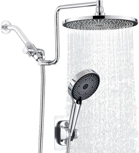 Vista 7 de Cabezal de ducha de 8 pulgadas para California con combo de mano, brazo de extensión de 12 pulgadas de altura ajustable, cabezal de ducha de acero