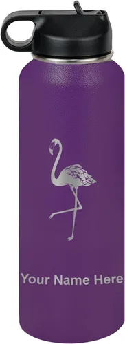 Vista 51 de LaserGram Botella de agua personalizada, flamenco, acero inoxidable de doble pared aislada al vacío con popote superior, regalo grabado