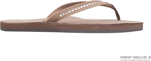 Vista 4 de Rainbow Sandals Mujer de una sola capa de cuero de primera calidad con correa estrecha de cristal Swarovski