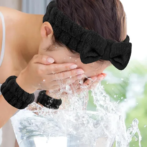 Vista 7 de CERETIA Juego de lavado facial – diadema, pulseras con soporte, toallas de muñeca de spa absorbentes de microfibra