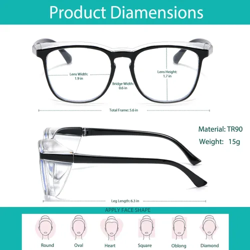 Vista 5 de Feaglo Lentes de seguridad, antivaho para mujeres y hombres, bloqueo de luz azul, elegantes gafas de protección para los ojos, escudo lateral