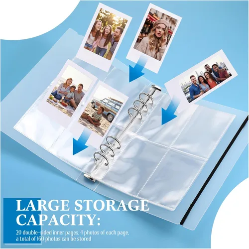 Vista 6 de Spakon Mini álbum de fotos con 20 carpetas interiores de 6 anillos para tarjetas fotográficas A5 Kpop, portatarjetas para libros, carpetas