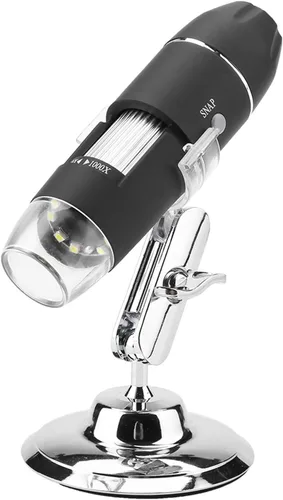 Vista 2 de Microscopio digital, microscopio electrónico digital de mano Walfront Lupa 1000X 8 LED Soporte de observación ajustable, salida AV analógica para TV