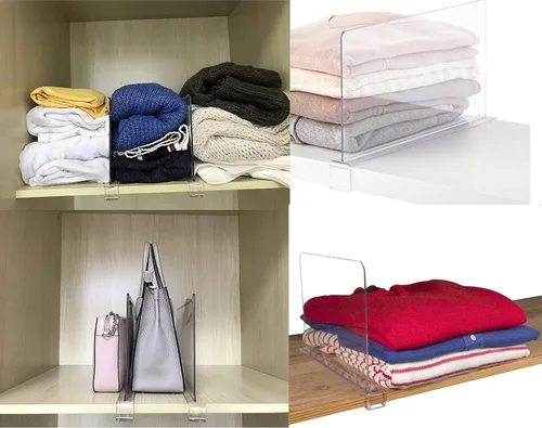 Vista 7 de Divisores de estantes de acrílico transparente para organización del armario, paquete de 6 divisores de estantes de armario para sudadera, toalla