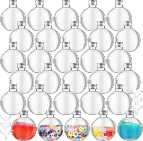 Vista 9 de Jinei - 30 botellas de plástico para poción de 6 onzas, forma de bola, oro, tapa de aluminio Clear Spherical Bottle with Cork, for Sand Art