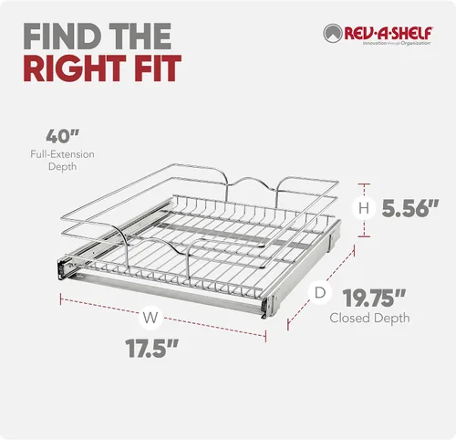 Vista 9 de Rev-A-Shelf Estante extraíble y organizador de cajones para armario de cocina, cesta de almacenamiento de despensa en varios tamaños, 18 x 20