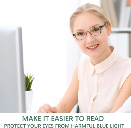 Vista 4 de Lentes de lectura para mujer, estampado de patrón con bloqueo de luz azul, elegantes lentes para lectura de computadora