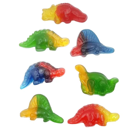Vista 3 de Fruidles Caramelos de gomitas de dinosaurio, deliciosas gomitas de sabores de frutas, media libra