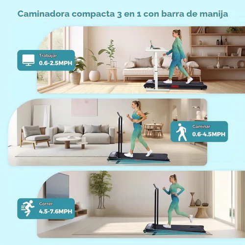 Vista 2 de Caminadora portátil con inclinación y asas para el hogar