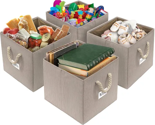 Vista 4 de Simple Houseware Cubo de almacenamiento de 13 pulgadas con asas trenzadas Beige