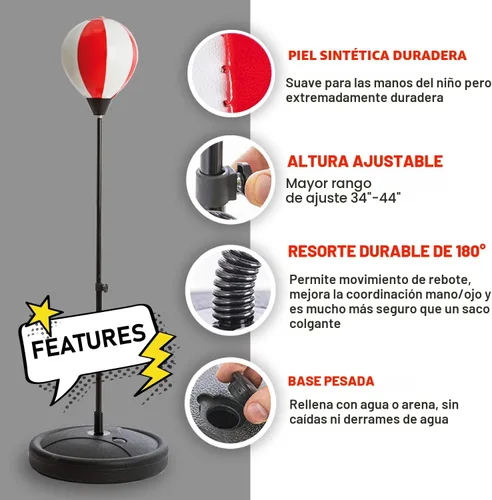 Vista 4 de Whoobli Punching Bag for Kids and Toddler Incl Boxing Gloves 3 4 5 6 7 8+ Years Old Adjustable Kids Boxing Bag with Stand Sports Toy for Boys