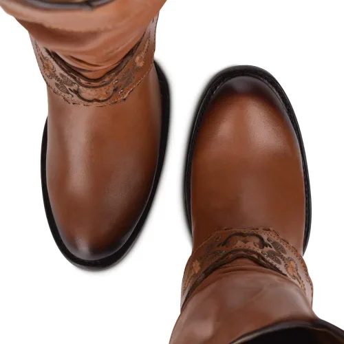 Vista 7 de Cuadra Botas vaqueras de moda para mujer, color dorado, cuero de vacuno, hechas a mano, tallas de 6 a 9.5, Marrón