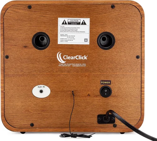 Vista 3 de ClearClick Radio AM/FM de estilo retro clásico vintage con Bluetooth y entrada auxiliar, exterior de madera hecho a mano