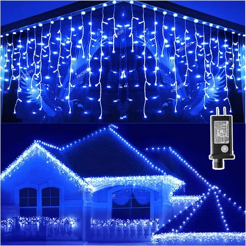 Vista 13 de Guirnalda de 400 luces LED con 75 gotas, de 33 pies, 8 modos de funcionamiento, de alambre transparente para decoración al aire libre, 400 modos