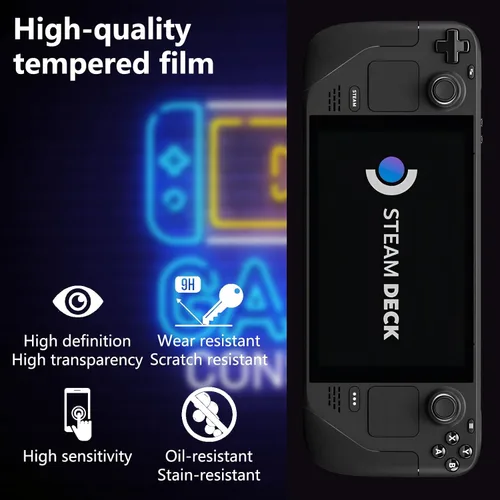 Vista 3 de Protector de pantalla para Steam Deck OLED de 7.4 pulgadas (2023) – Película de vidrio templado 9H, transparente HD antiarañazos, caja de piel
