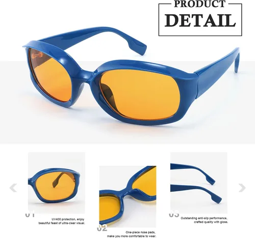 Vista 6 de FEISEDY Gafas de sol deportivas envolventes de moda con marco rectangular grueso, gafas funky para mujeres y hombres B2831