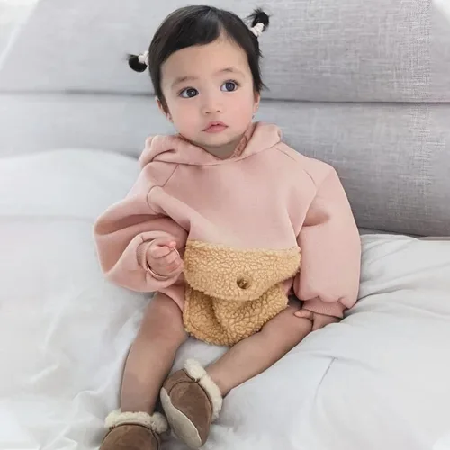 Vista 5 de Mameluco con capucha para bebés y niñas recién nacidos bolsillo sólido manga larga sudaderas con capucha ropa de invierno