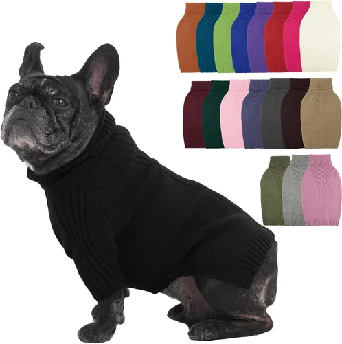 Vista 82 de IECOii Suéter de perro salchicha de cuello alto para perros pequeños, medianos y hembras, elástico y transpirable, abrigo de punto cálido, para Negro