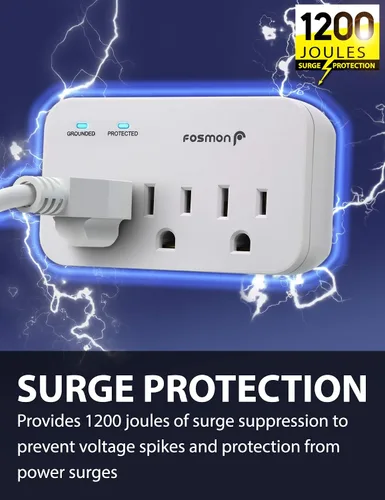 Vista 2 de Fosmon Protector contra sobretensiones para refrigerador, 3 tomas de corriente, resistente contra sobretensiones con julios altos para refrigerador