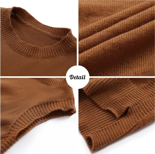 Vista 6 de PEIQI Suéter de punto para mujer, sin mangas, liso, casual, básico