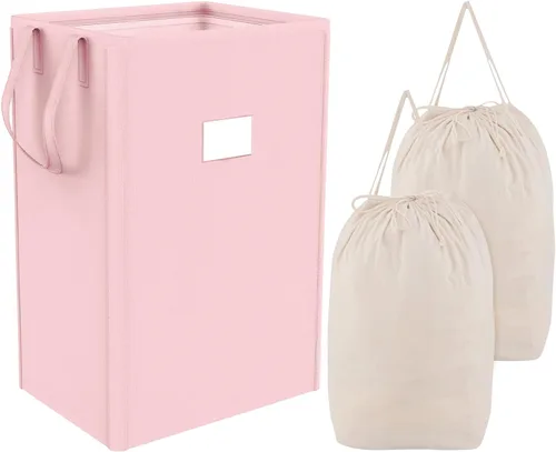 Vista 11 de MCleanPin - Cesta grande y plegable para la ropa con 2 bolsas de lavandería desmontables y tarjeta de clasificación, duradera, para ropa de cama