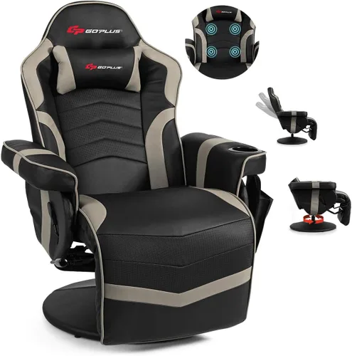 Vista 10 de POWERSTONE Silla reclinable para videojuegos, silla de masaje ajustable con soporte para tazas, reposapiés, sofá individual ergonómico, sala