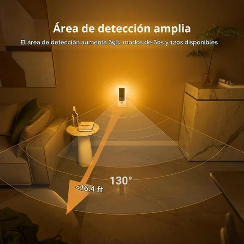 Vista 3 de Lyridz Luz nocturna LED ámbar enchufable con sensor de movimiento, giratoria, luz nocturna retroiluminada regulable, brillo ajustable de 1-150 lm