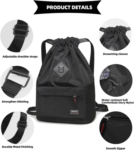 Vista 2 de Peicees - Mochila tipo bolsa deportiva, ligera, impermeable con jareta para hombre y mujer