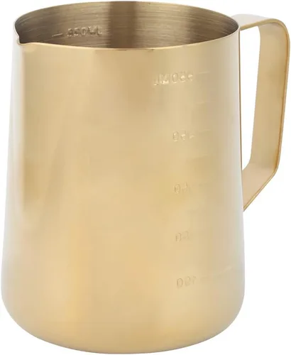 Vista 7 de Jarra de espuma para el día de San Valentín, jarras de leche al vapor, jarra de espuma de leche de acero inoxidable dorado con escala para el hogar