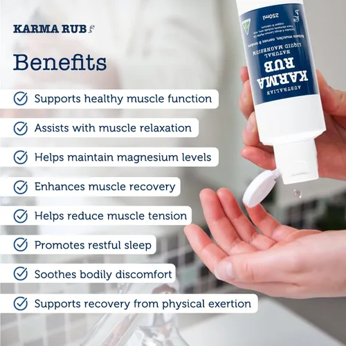 Vista 3 de Karma Rub Aceite de magnesio líquido tópico – 100% natural, oligominerales – Alivio del estrés, alivio de la migraña, alivio del dolor muscular