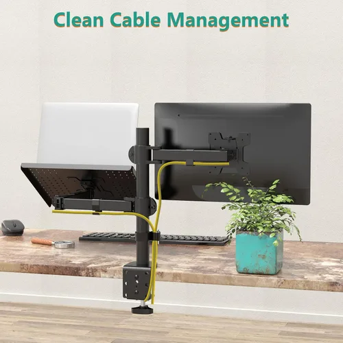 Vista 7 de WALI Soporte para laptop y monitor, soporte para monitor totalmente ajustable y bandeja para laptop para 1 portátil de hasta 17 pulgadas y 1