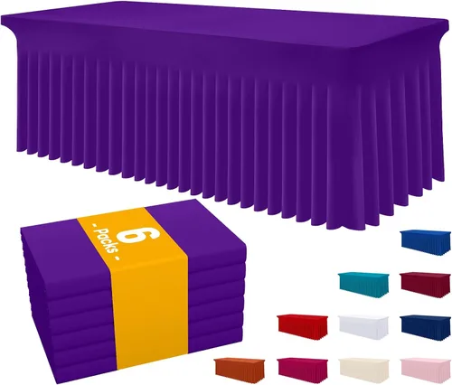 Vista 25 de Smiry Mantel de Spandex Paquete de 6, Mantel Elástico Ajustable Extensible para Mesas Rectangulares de 4 Pies, Cubierta de Mesa Impermeable Lavable