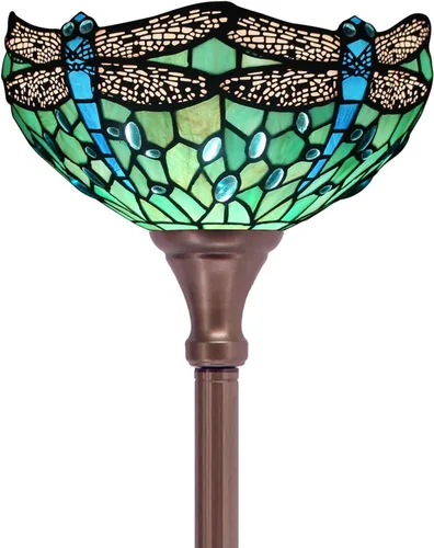Vista 6 de Tiffany - Lámpara de pie tipo antorcha de vitral de 12 x 12 x 67 pulgadas, luz de esquina antigua (libélula verde)