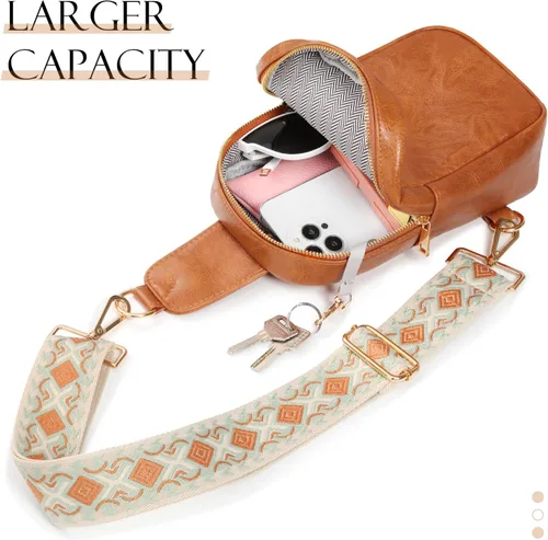 Vista 3 de MoKo Bolso bandolera de cuero vegano, pequeño, informal, desmontable, para mujeres y hombres, senderismo, viajes
