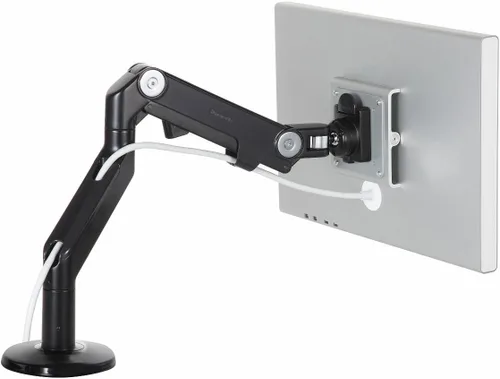 Vista 5 de Humanscale Brazo articulado ajustable para monitor de computadora M8, ambos soportes de abrazadera y perno a través de montaje con base - negro