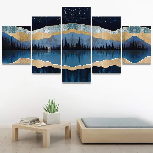 Vista 45 de SIGNWIN Lienzo grande para pared, efecto geométrico de mármol, triángulo dorado, polígono, paisaje, formas abstractas, arte digital, arte moderno