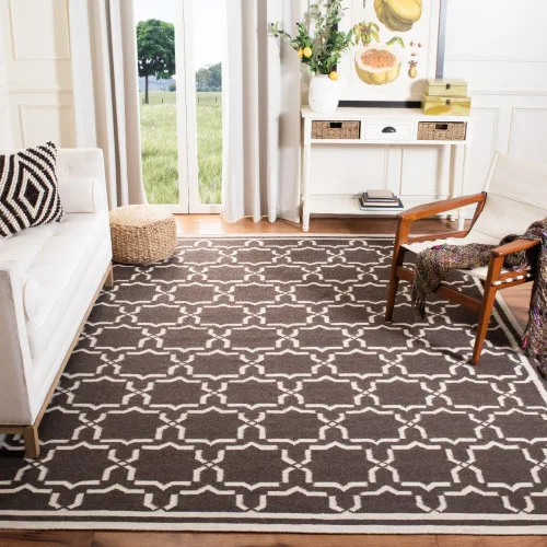 Vista 20 de SAFAVIEH Dhurries Collection DHU545A - Alfombra decorativa de lana de alta calidad hecha a mano de 2 x 3 pies, color chocolate y marfil