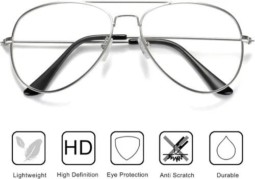 Vista 6 de AISSWZBER Lentes de aviador transparentes con marco de metal clásico prémium