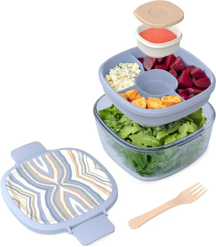 Vista 19 de Bentgo Recipiente de Ensalada de Vidrio Todo en Uno - Ensaladera Grande de 61 oz con Tapa, Bandeja Estilo Bento de 4 Compartimentos, Recipiente