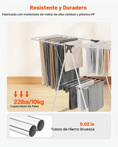 Vista 3 de VEVOR Estante de secado de ropa, estante plegable de 2 niveles con clips para calcetines y 21 varillas de secado, estantes de secado ajustables